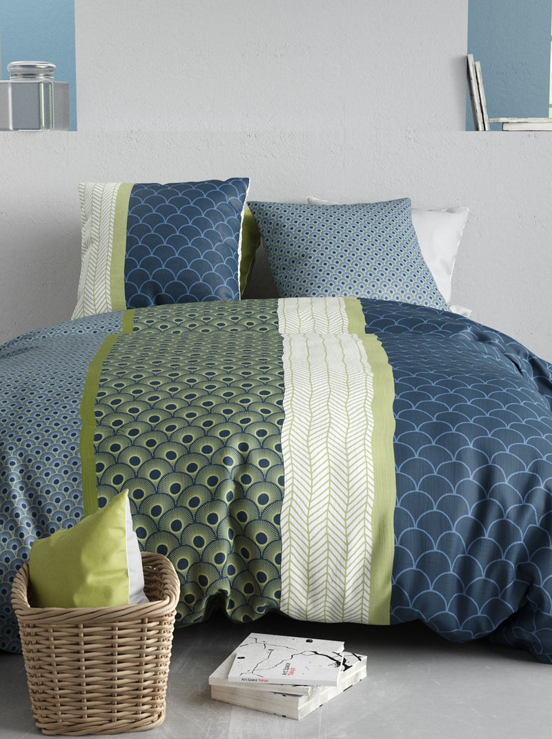 Parure de lit imprimée housse de couette + 2 taies d'oreiller - 2 personnes Bleu - Kiabi