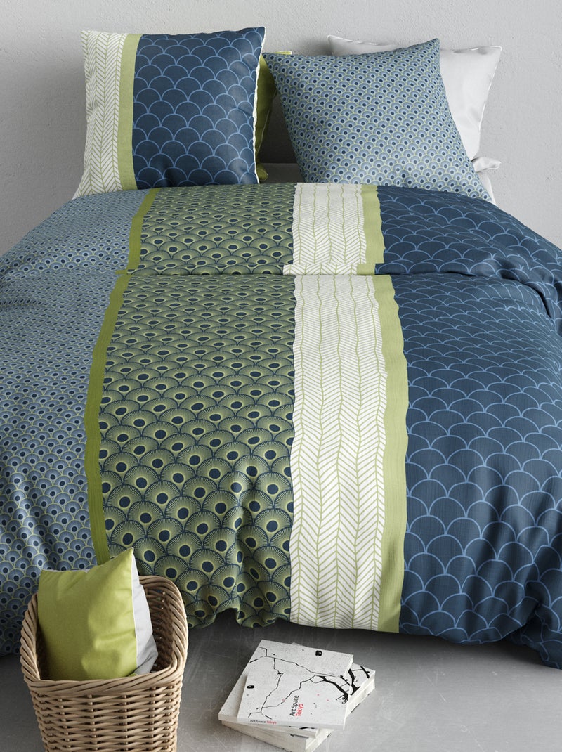 Parure de lit imprimée housse de couette + 2 taies d'oreiller - 2 personnes Bleu - Kiabi