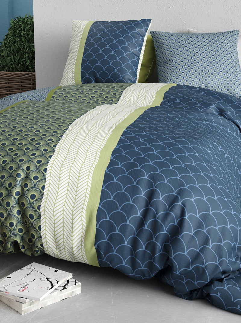 Parure de lit imprimée housse de couette + 2 taies d'oreiller - 2 personnes Bleu - Kiabi