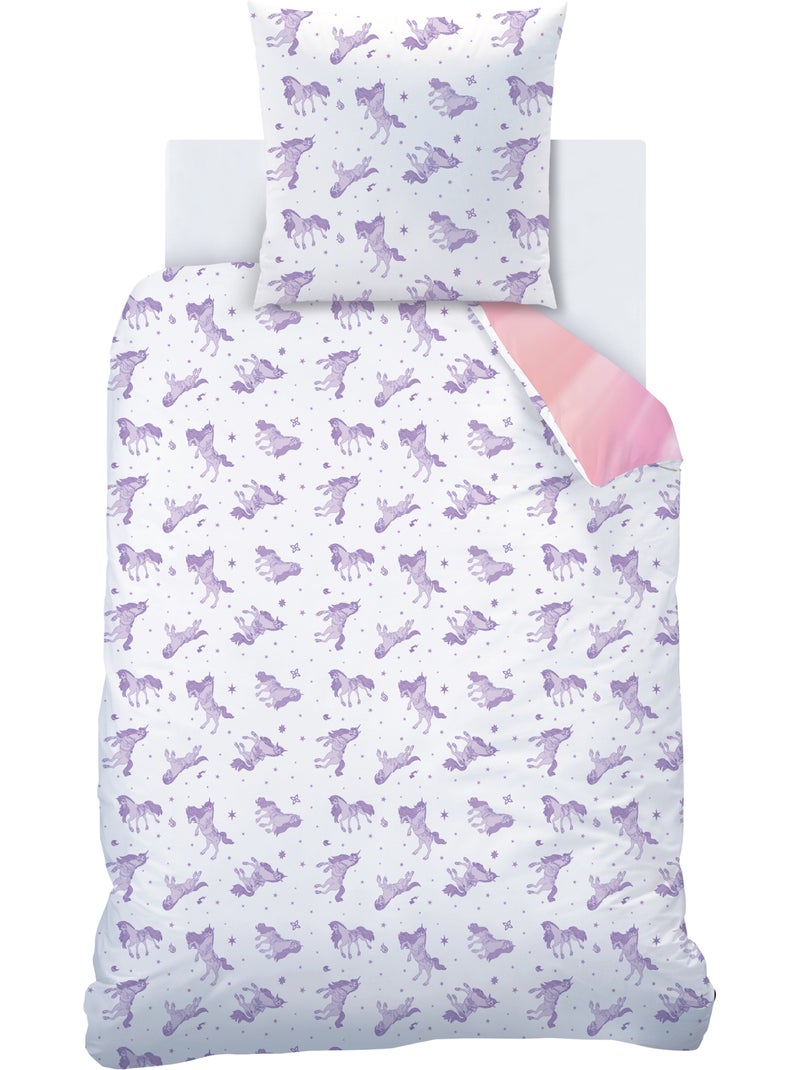 Parure de lit imprimée, L'ÉCOLE DES LICORNES, UNICORN ACADEMY STARS Violet - Kiabi