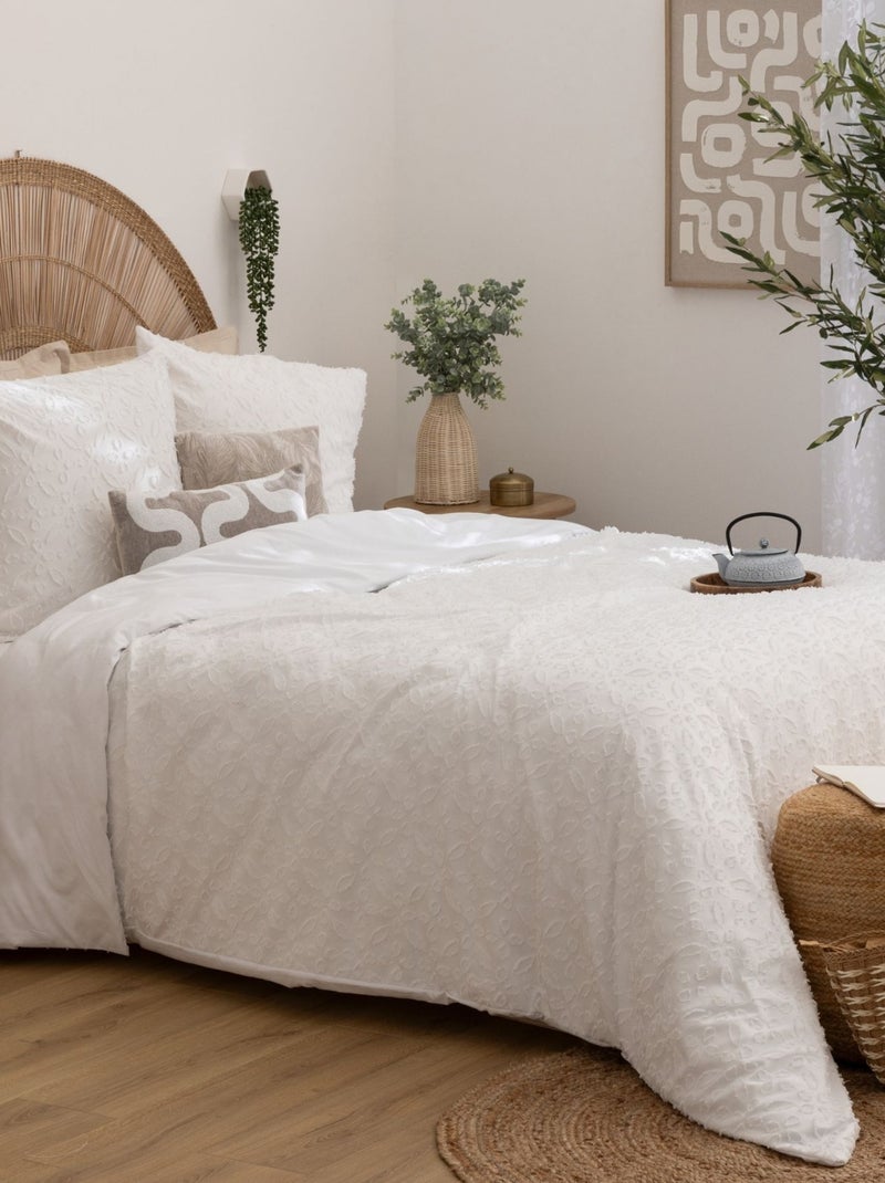 Parure de lit Jacquard motif fleur Blanc - Kiabi
