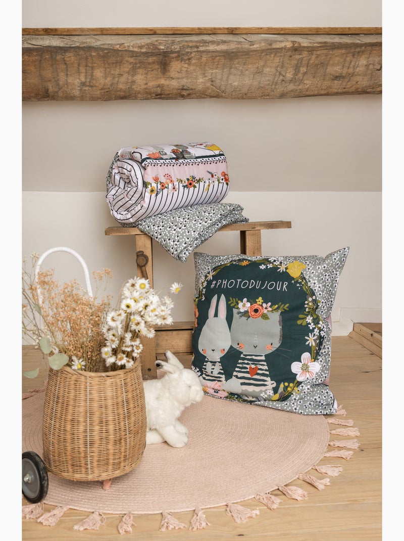 Parure de lit jardinage - 100% coton 57 fils - imprimé nature et animaux Blanc - Kiabi
