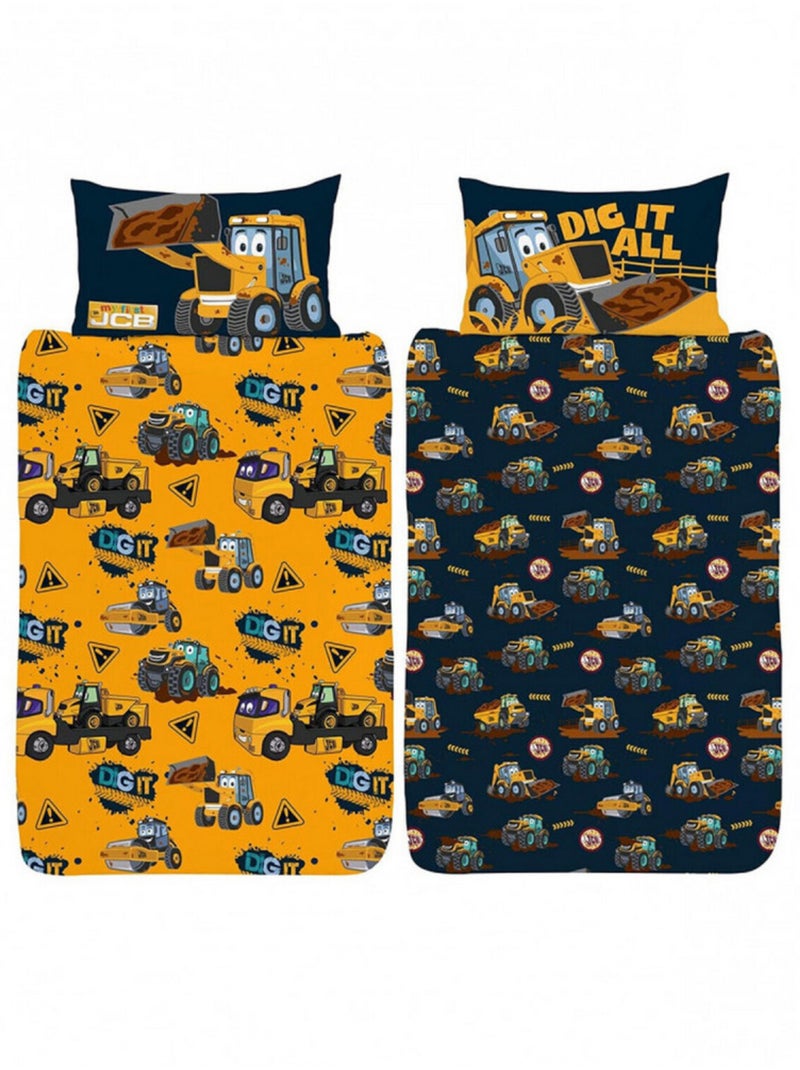 Parure de lit  JCB Travaux et Camions - 120 cm x 150 cm Jaune - Kiabi