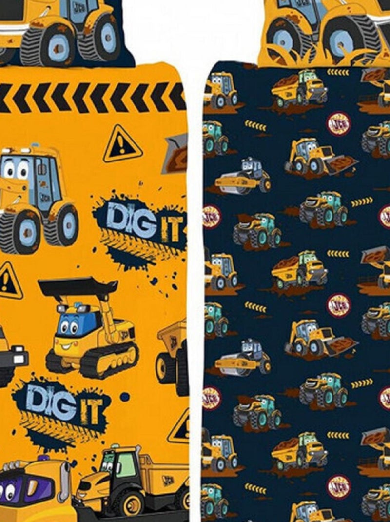 Parure de lit  JCB Travaux et Camions- 135 cm x 200 cm Jaune - Kiabi