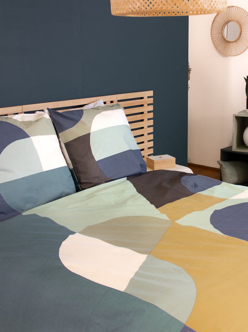 Parure de lit JOELE coton Bleu Vert - Kiabi