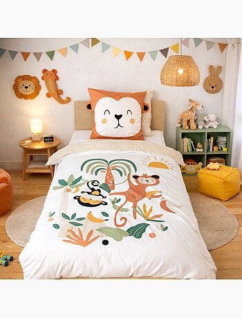 Parure de lit JUNGLE, Blanc, 140x200cm