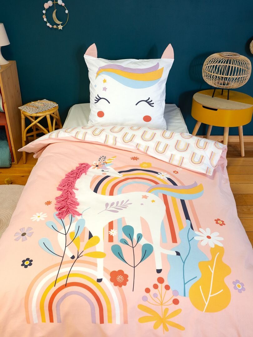 Parure De Lit Licorne 4 Pièces Pour Fille – Motif Fleuri Rose Avec Couette Matelassée - 6