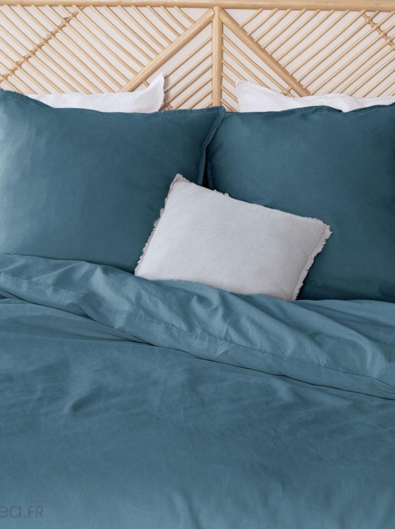 Parure de lit LINO coton lin lavé Bleu marine - Kiabi