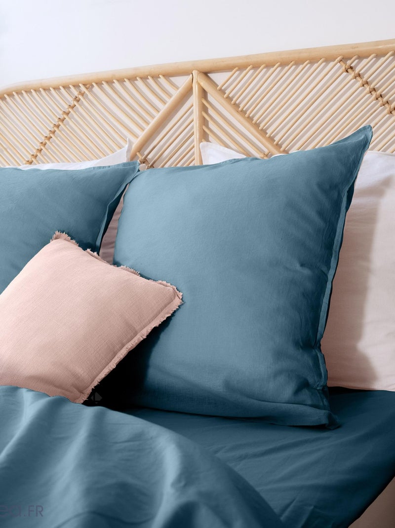 Parure de lit LINO coton lin lavé Bleu marine - Kiabi