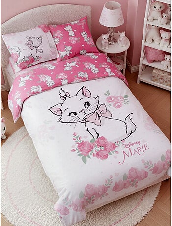Parure de Lit Marie Cat Disney Enfant, 100% Coton Oeko Tex, Imprimée Réversible, Lit 1 place, PINK