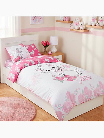 Parure de Lit Marie Cat Disney Enfant, 100% Coton Oeko Tex, Imprimée Réversible, Lit 1 place, PINK