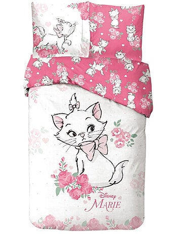 Parure de Lit Marie Cat Disney Enfant, 100% Coton Oeko Tex, Imprimée Réversible, Lit 1 place, PINK