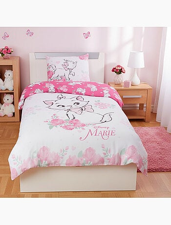 Parure de Lit Marie Cat Disney Enfant, 100% Coton Oeko Tex, Imprimée Réversible, Lit 1 place, PINK