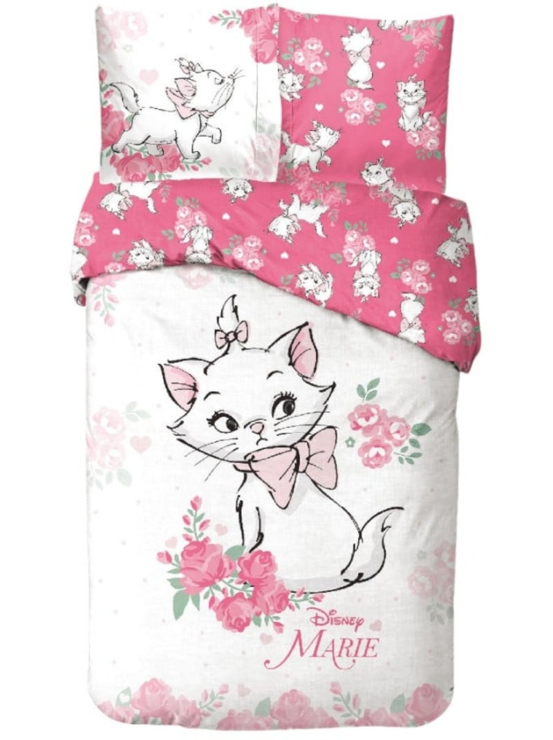 Parure de Lit Marie Cat Disney Enfant, 100% Coton Oeko Tex, Imprimée Réversible, Lit 1 place, PINK Rose - Kiabi