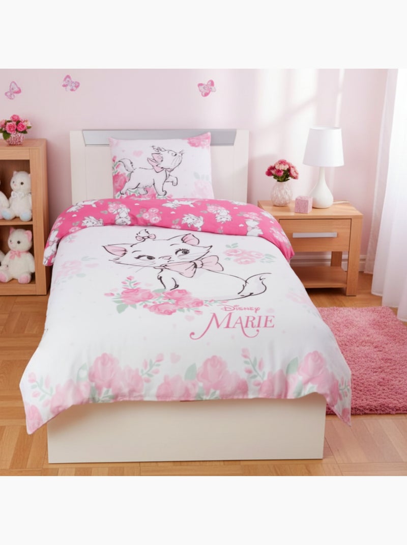 Parure de Lit Marie Cat Disney Enfant, 100% Coton Oeko Tex, Imprimée Réversible, Lit 1 place, PINK Rose - Kiabi