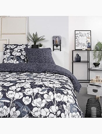 Parure de lit mawira - 2 personnes - 260 x 240 cm - 100% coton - bleu marine motif floral - today