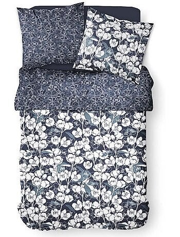 Parure de lit mawira - 2 personnes - 260 x 240 cm - 100% coton - bleu marine motif floral - today