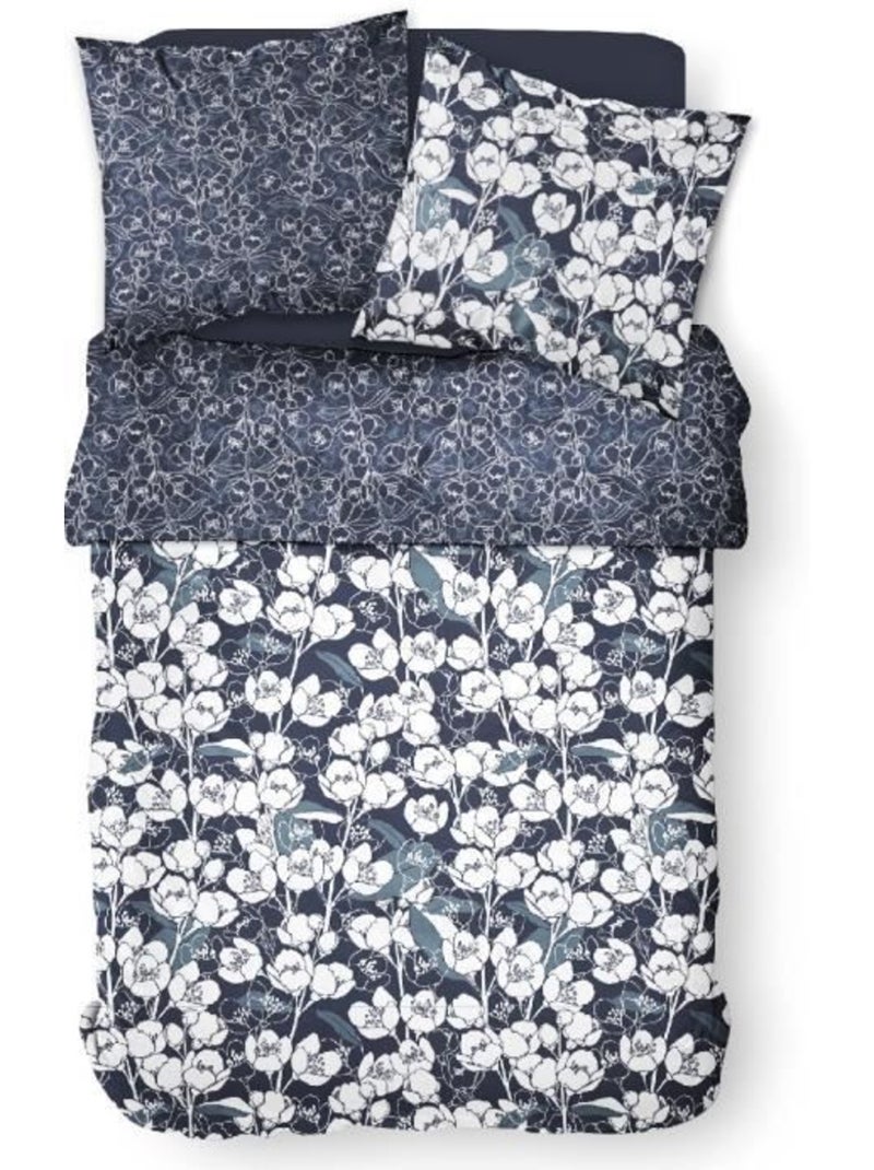 Parure de lit mawira - 2 personnes - 260 x 240 cm - 100% coton - bleu marine motif floral - today Bleu - Kiabi