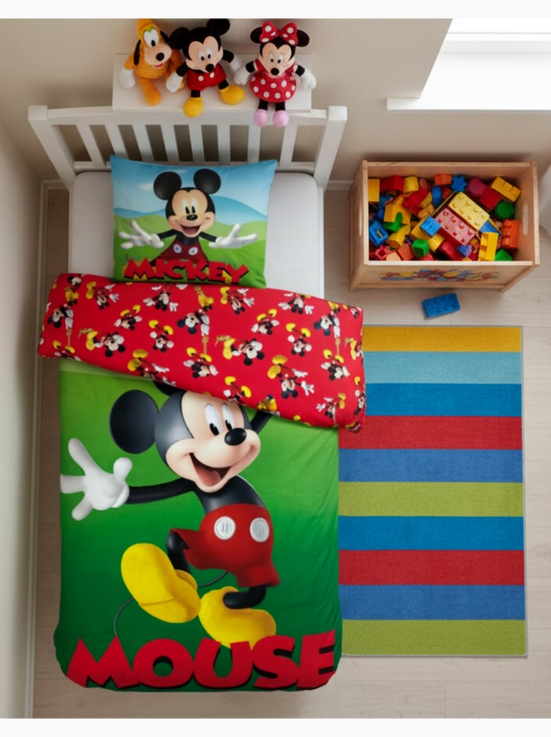 Parure de Lit Mickey Disney, 100% Coton Oeko-Tex, Lit 1 place, MOUSE Vert - Kiabi