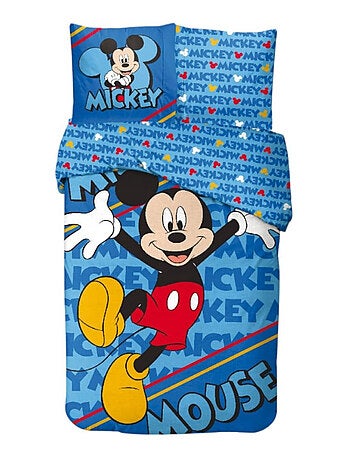 Parure de Lit Mickey Disney Enfant, 100% Coton Oeko Tex, Imprimée Réversible, Lit 1 place, BLUE