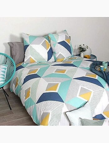 Parure de lit microfibre bleue 3 pièces - 200x200 cm