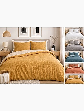 Parure de lit microfibre gaufrée & lavée bicolore - bleu - 240x220 / bleu