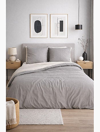 Parure de lit microfibre gaufrée & lavée bicolore - bleu - 240x220 / bleu
