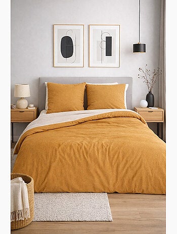 Parure de lit microfibre gaufrée & lavée bicolore - bleu - 240x220 / bleu