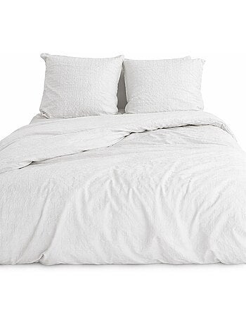 Parure de Lit Microfibre Gaufrée & Lavée Bicolore