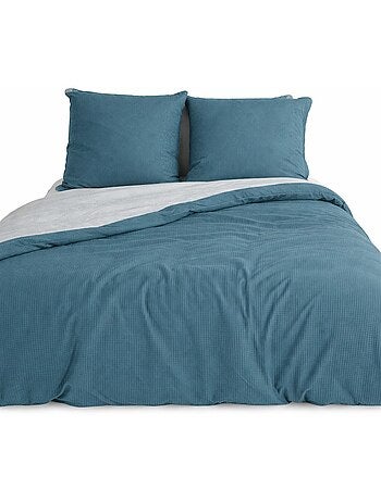 Parure de Lit Microfibre Gaufrée & Lavée Bicolore