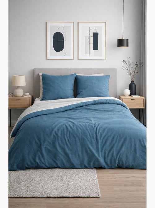 Parure de Lit Microfibre Gaufrée & Lavée Bicolore - Kiabi