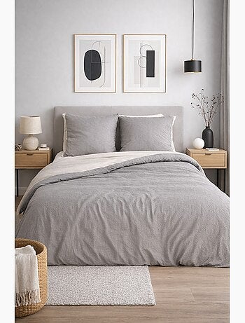 Parure de Lit Microfibre Gaufrée & Lavée Bicolore