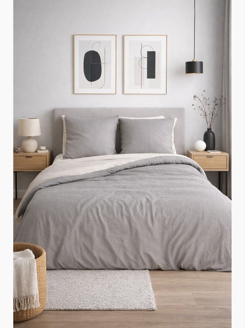Parure de Lit Microfibre Gaufrée & Lavée Bicolore - Kiabi
