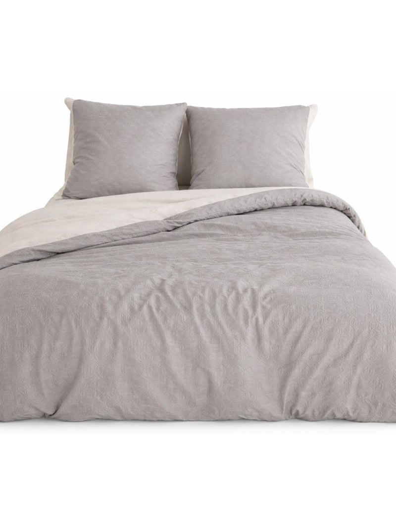 Parure de Lit Microfibre Gaufrée & Lavée Bicolore Gris - Kiabi