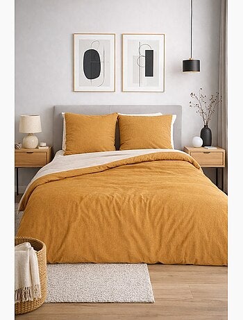 Parure de Lit Microfibre Gaufrée & Lavée Bicolore