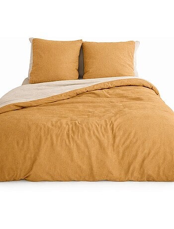 Parure de Lit Microfibre Gaufrée & Lavée Bicolore