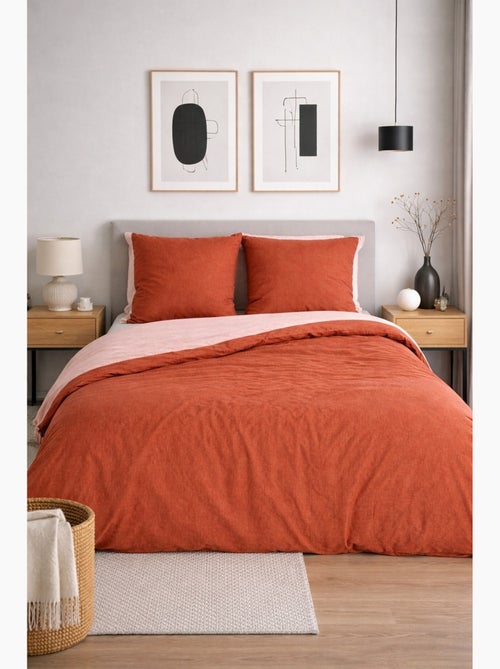 Parure de Lit Microfibre Gaufrée & Lavée Bicolore - Kiabi