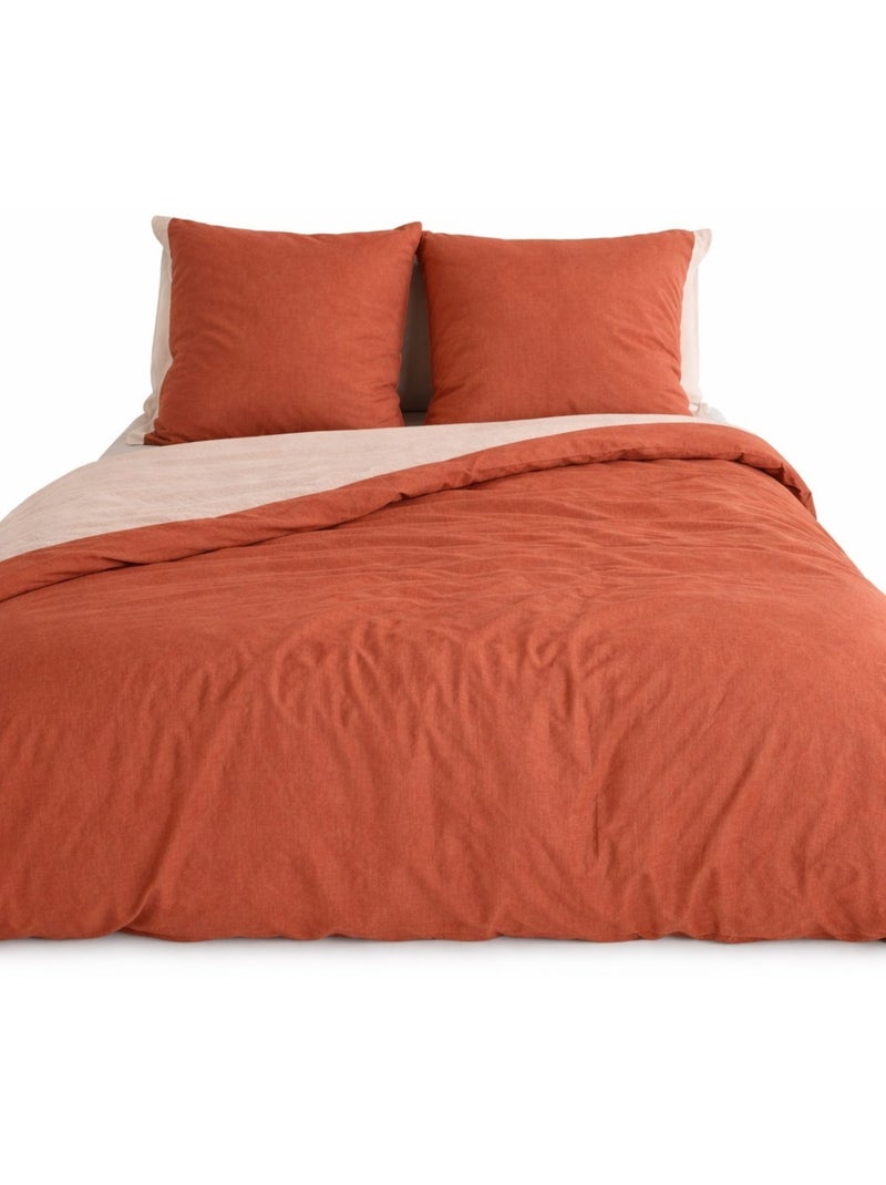 Parure de Lit Microfibre Gaufrée & Lavée Bicolore Orange - Kiabi
