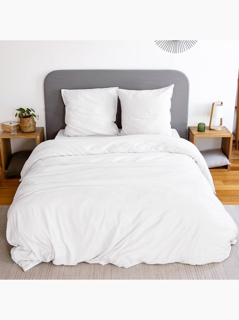 Parure de lit microfibre lavée 2 places blanc Luna Blanc - Kiabi