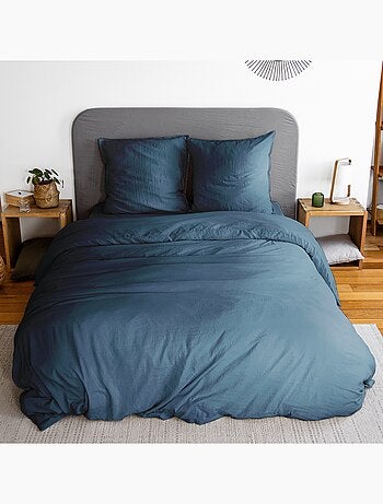 Parure de lit microfibre lavée 2 places bleu Luna
