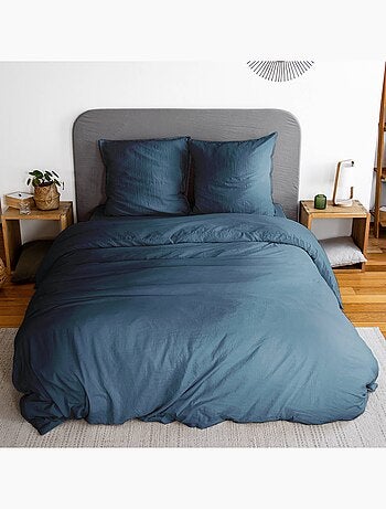 Parure de lit microfibre lavée 2 places bleu Luna