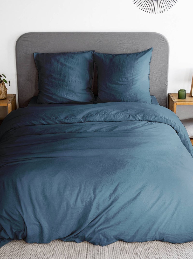Parure de lit microfibre lavée 2 places bleu Luna Bleu - Kiabi