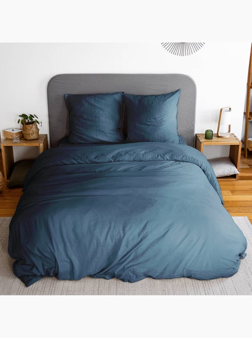 Parure de lit microfibre lavée 2 places bleu Luna - Kiabi