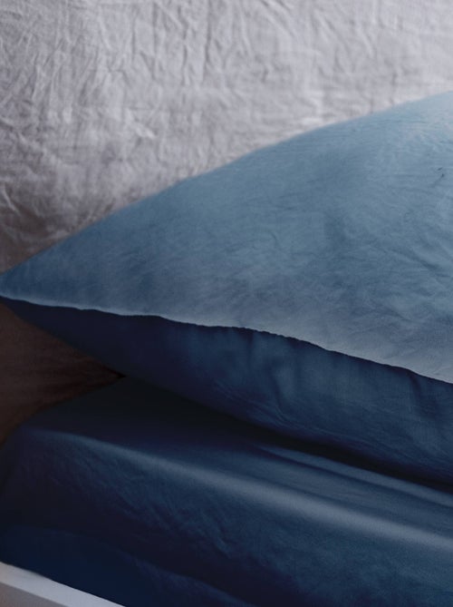Parure de lit microfibre lavée 2 places bleu Luna - Kiabi