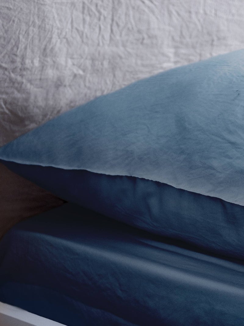 Parure de lit microfibre lavée 2 places bleu Luna Bleu - Kiabi