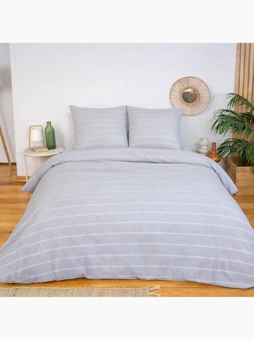 Parure de lit microfibre lavée 2 places rayures gris Tim - Kiabi