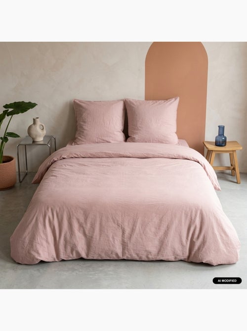 Parure de lit microfibre lavée 2 places rose poudré luna - Kiabi Parure de lit microfibre lavée 2 places rose poudré luna - Kiabi