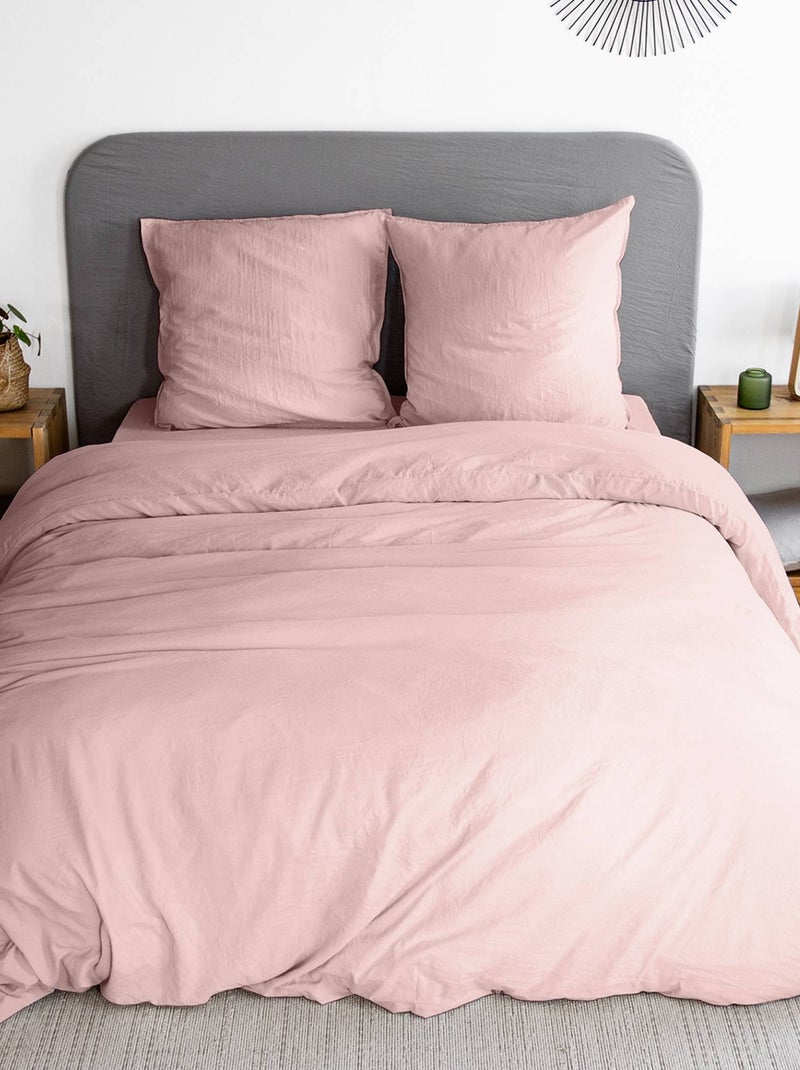 Parure de lit microfibre lavée 2 places rose poudré Luna Rose clair - Kiabi