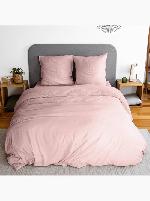 Parure de lit microfibre lavée 2 places rose poudré Luna - Kiabi