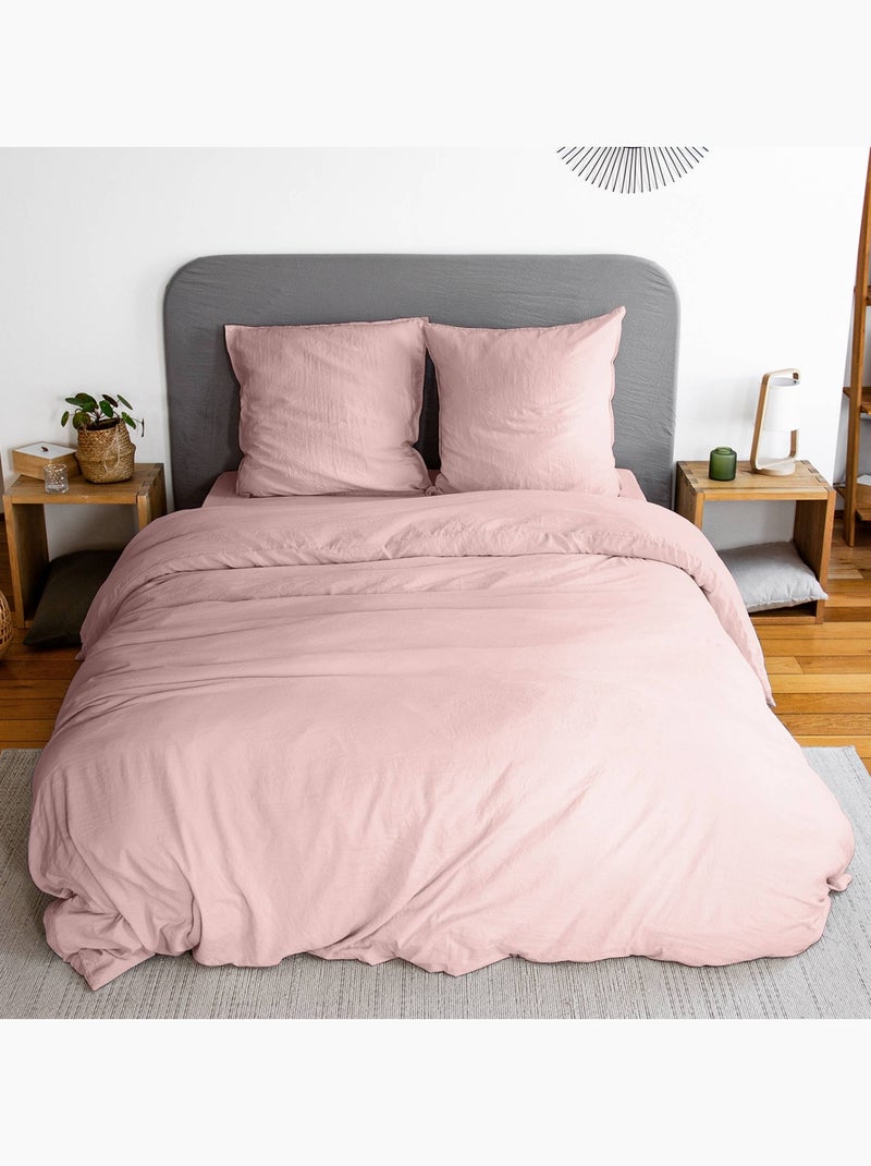 Parure de lit microfibre lavée 2 places rose poudré Luna Rose clair - Kiabi